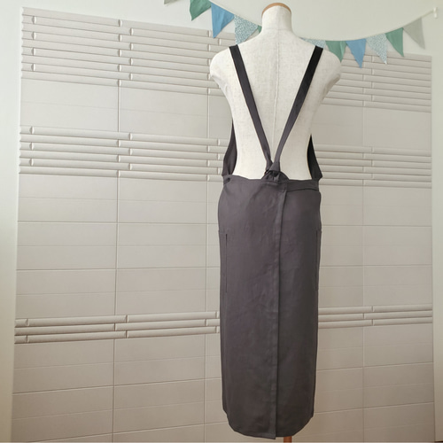 3wayエプロン◎ハーフリネン▽チャコールグレー