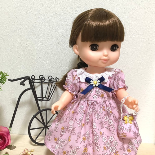ソランちゃんカラードレス ソランちゃん レースカラーワンピースピンク☆26cmドール服