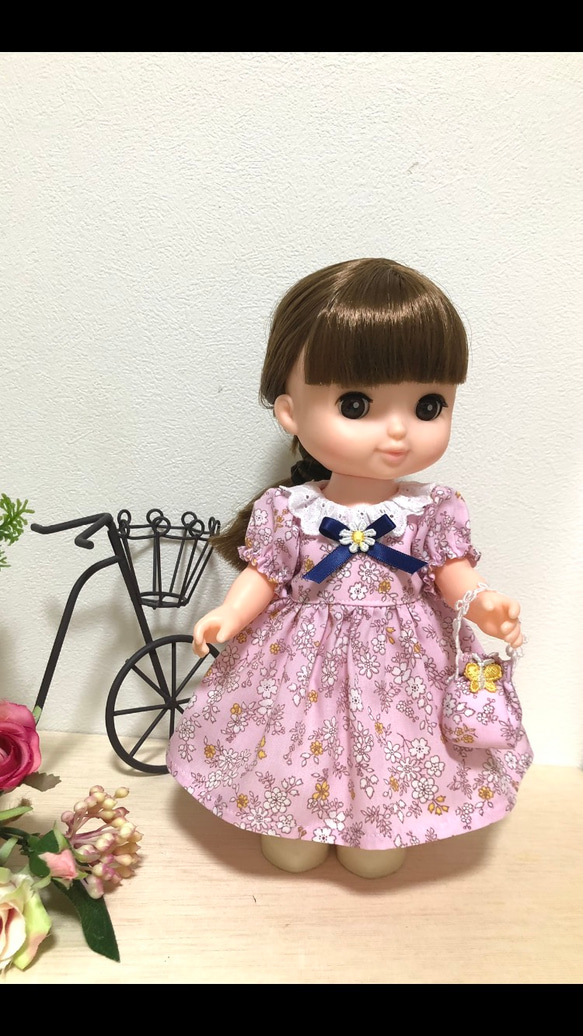ソランちゃんカラードレス ソランちゃん レースカラーワンピースピンク☆26cmドール服