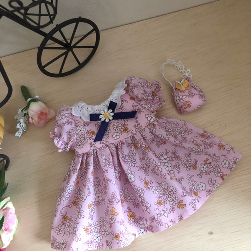 ソランちゃんカラードレス ソランちゃん レースカラーワンピースピンク☆26cmドール服