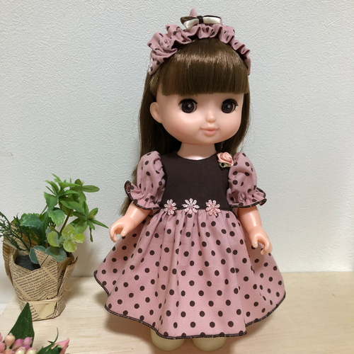 ソランちゃん メルちゃん ピンクドットワンピースとヘアバンド