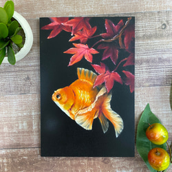 チョークアートの金魚と紅葉 1枚目の画像