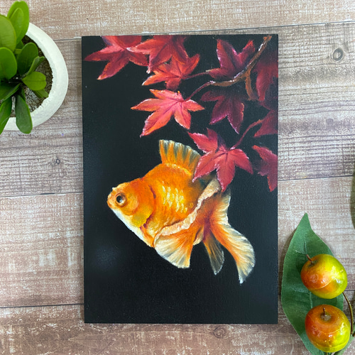 チョークアートの金魚と紅葉 絵画 kebi 通販 12539130｜Creema(クリーマ)