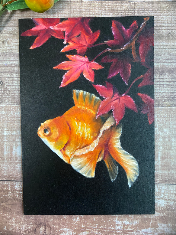 チョークアートの金魚と紅葉 2枚目の画像