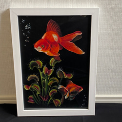 金魚/ひょうたん/瓢箪/開運/幸運/福/ハンドメイド /チョークアート/絵画 /チョークアート/絵画 金魚/ひょうたん/瓢箪/開運/幸運/福/ハンドメイド