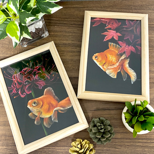 金魚/ひょうたん/瓢箪/開運/幸運/福/ハンドメイド /チョークアート/絵画 金魚/ひょうたん/瓢箪/開運/幸運/福/ハンドメイド /チョーク
