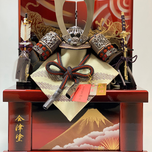 五月人形 兜収納飾り 金色・赤色・紫色 五月人形】10号 純金箔押 赤糸威 兜収納飾り〈一徳作〉[245-042