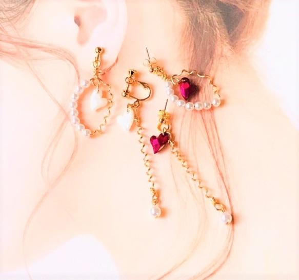 ＜送料無料＞選べる！ ～ハートEarring　リーフ・スティック可愛く個性的　～金属アレ対応～M14 2枚目の画像