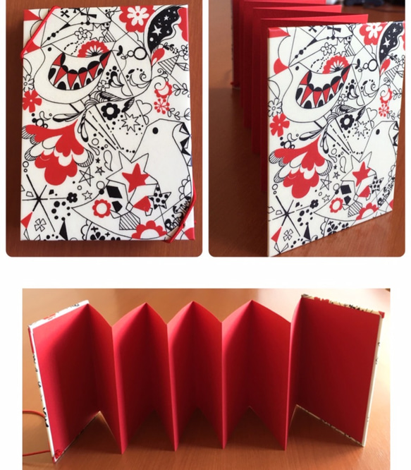 ジャバラ帳　フォトブック（赤い小鳥柄） 2枚目の画像