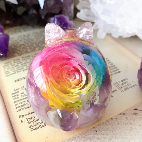 オルゴナイト うさぎ レインボーローズ グリーン系