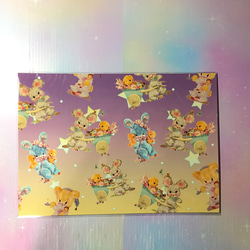 デザインペーパー☆A4サイズ レトロアニマル キラキラ星とくまちゃん