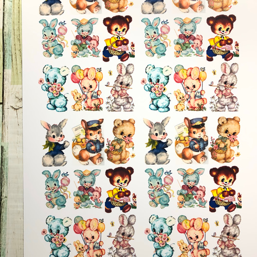 フリーカットシール☆光沢紙 A4サイズ レトロアニマル 1シート