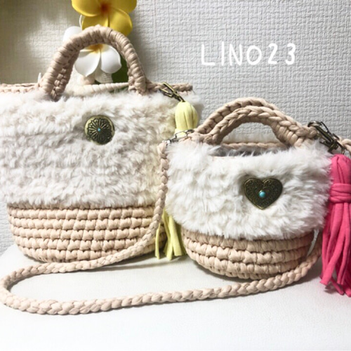 親子コーデズパゲッティファー付きマルシェバッグ ハンドバッグ LINO23 