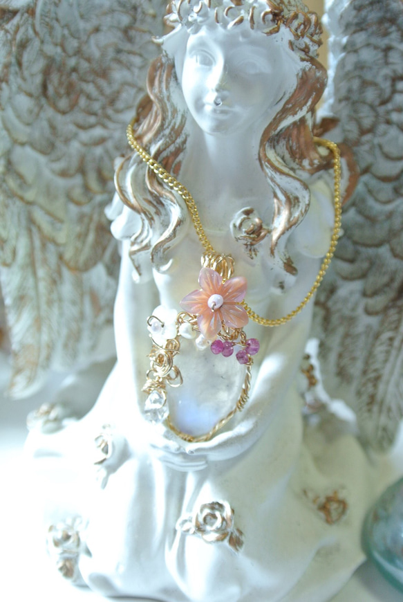 お値引き価格ブルームーンストーン桜姫ワイヤーデザインネックレス 3枚目の画像