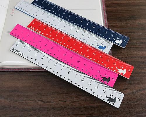猫ちゃん定規15cm☆アクリルカラー5種類名入れ無料 ペン・筆記用具