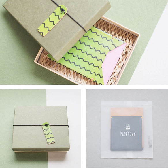 スイカ 柄) ヌメ革 パスケース 定期入れ カードホルダー 緑 + ピンク 薄型 5枚目の画像