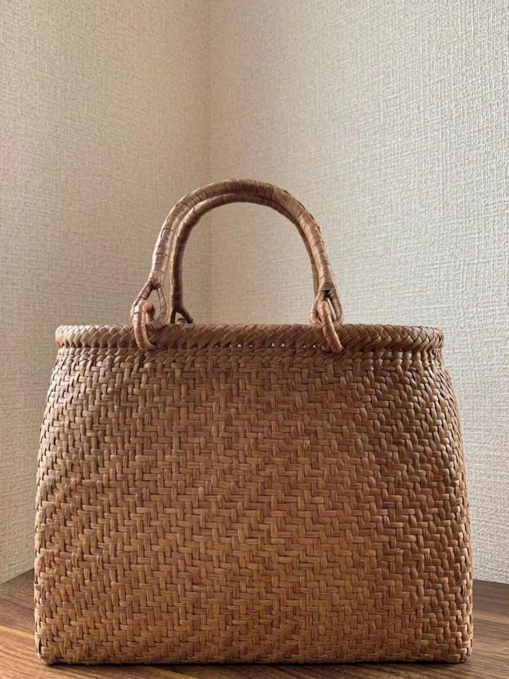 山葡萄　山葡萄かごバッグ　手作り　山葡萄籠バッグ　網代編み　細ひご　内布あり