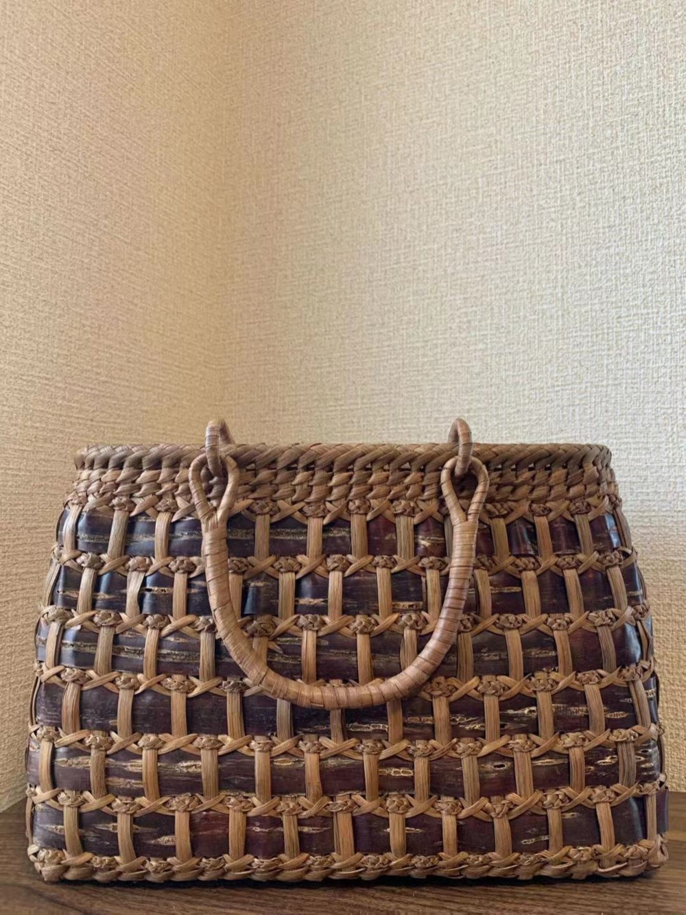 桜皮、山葡萄 桜皮籠バッグ 山葡萄籠バッグ 手作り 桜皮かごバッグ