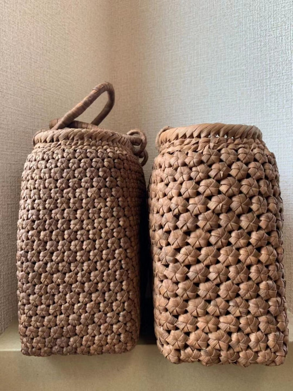 山葡萄　山葡萄籠バッグ　手作り　山葡萄かごバッグ　内布付き、小粒花編み 