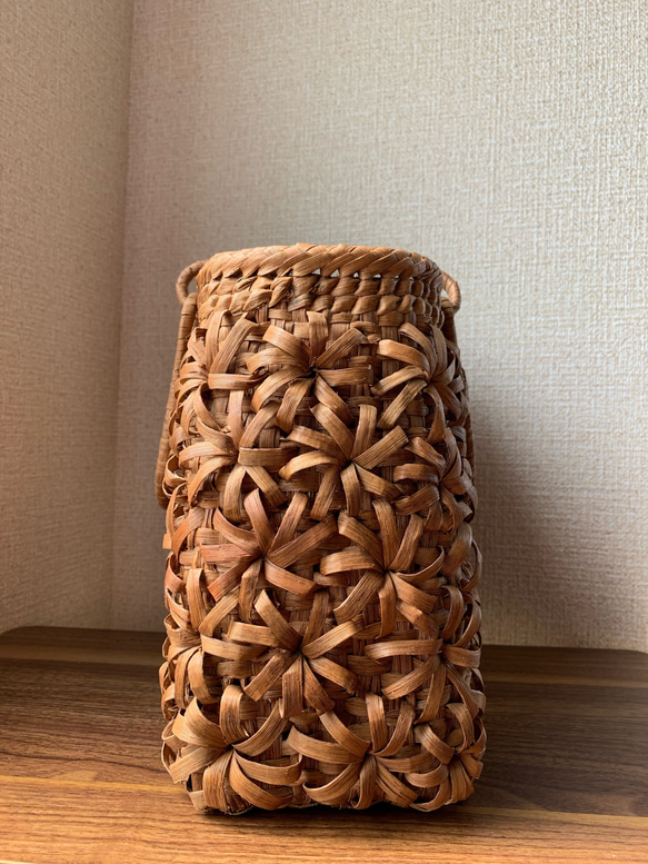 山葡萄 手作り 山葡萄かごバッグ 立体花 山葡萄籠バッグ 内布あり 