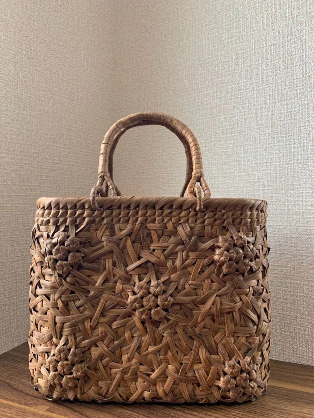 山葡萄 山葡萄かごバッグ 手作り 山葡萄籠バッグ 乱れ編み、花