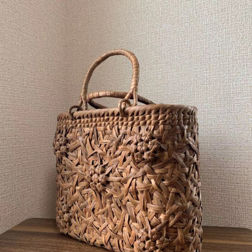 山葡萄 山葡萄かごバッグ 手作り 山葡萄籠バッグ 乱れ編み、花