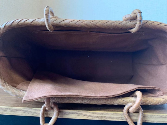 山葡萄　山葡萄かごバッグ　手作り　山葡萄籠バッグ　網代編み、薔薇花編み　内布あり 