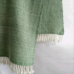 LINEN GIRLの手織り　タスマニアラムウール　バーズアイグリーン×ホワイト 1枚目の画像