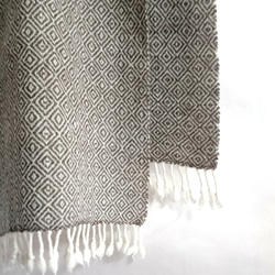 ＬＩＮＥＮ　ＧＩＲＬの手織り　タスマニアラムウール　バーズアイブラウン×ホワイト 1枚目の画像