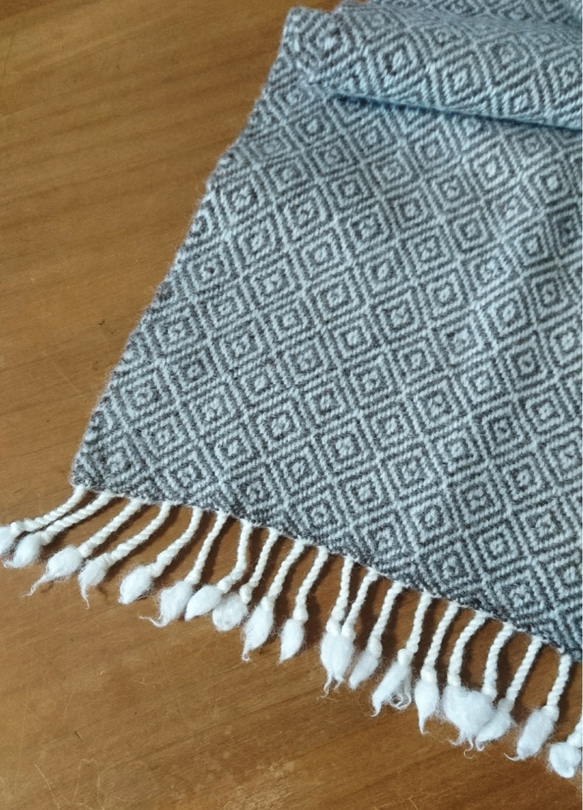 ＬＩＮＥＮ　ＧＩＲＬの手織り　タスマニアラムウール　バーズアイブラウン×ホワイト 4枚目の画像
