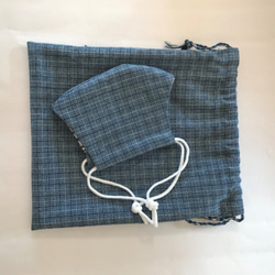 【送料無料】 本藍染手織りの木綿巾着 3枚目の画像