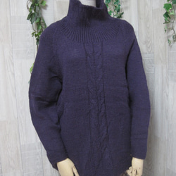 ハイネックセーター　ウール100％手編みなのに安価　ゆったりサイズ　S064 8枚目の画像