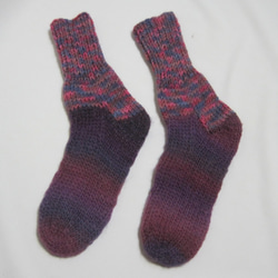 靴下　ウール100％手編みなのに安価  大人用Ｋ437 2枚目の画像