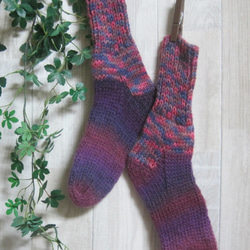 靴下　ウール100％手編みなのに安価  大人用Ｋ437 1枚目の画像
