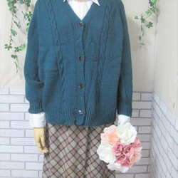カーディガン　ウール100％手編みなのに安価　ゆったりサイズ　KS022 1枚目の画像