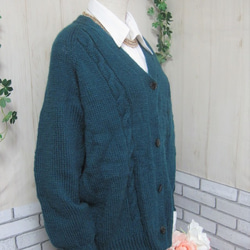 カーディガン　ウール100％手編みなのに安価　ゆったりサイズ　KS022 2枚目の画像