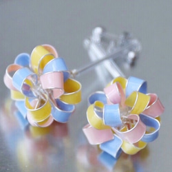 空氣感彩球垂墜耳環 繽紛緞帶 長版 粉紅×粉黃×粉藍 第1張的照片