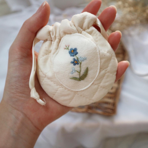 デニム/ホワイト】お花のキルト巾着 ポーチ melocoton 通販 12700755