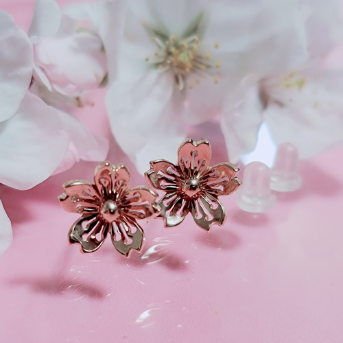 10%off】ピンクゴールドフラワーチタンポストピアス【MUK shady