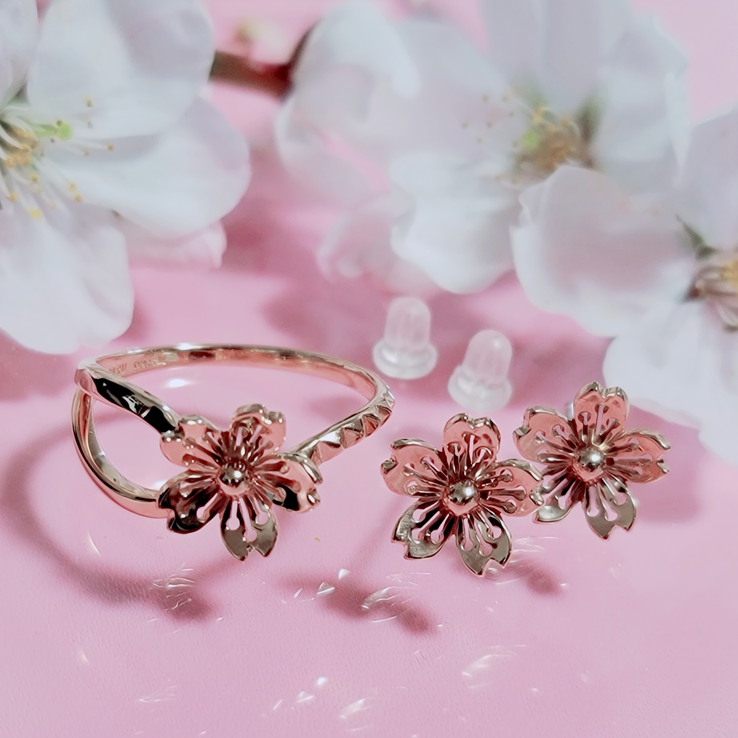 [春の福袋]10%offリング&ピアスセット 桜 エッジ*レイヤード