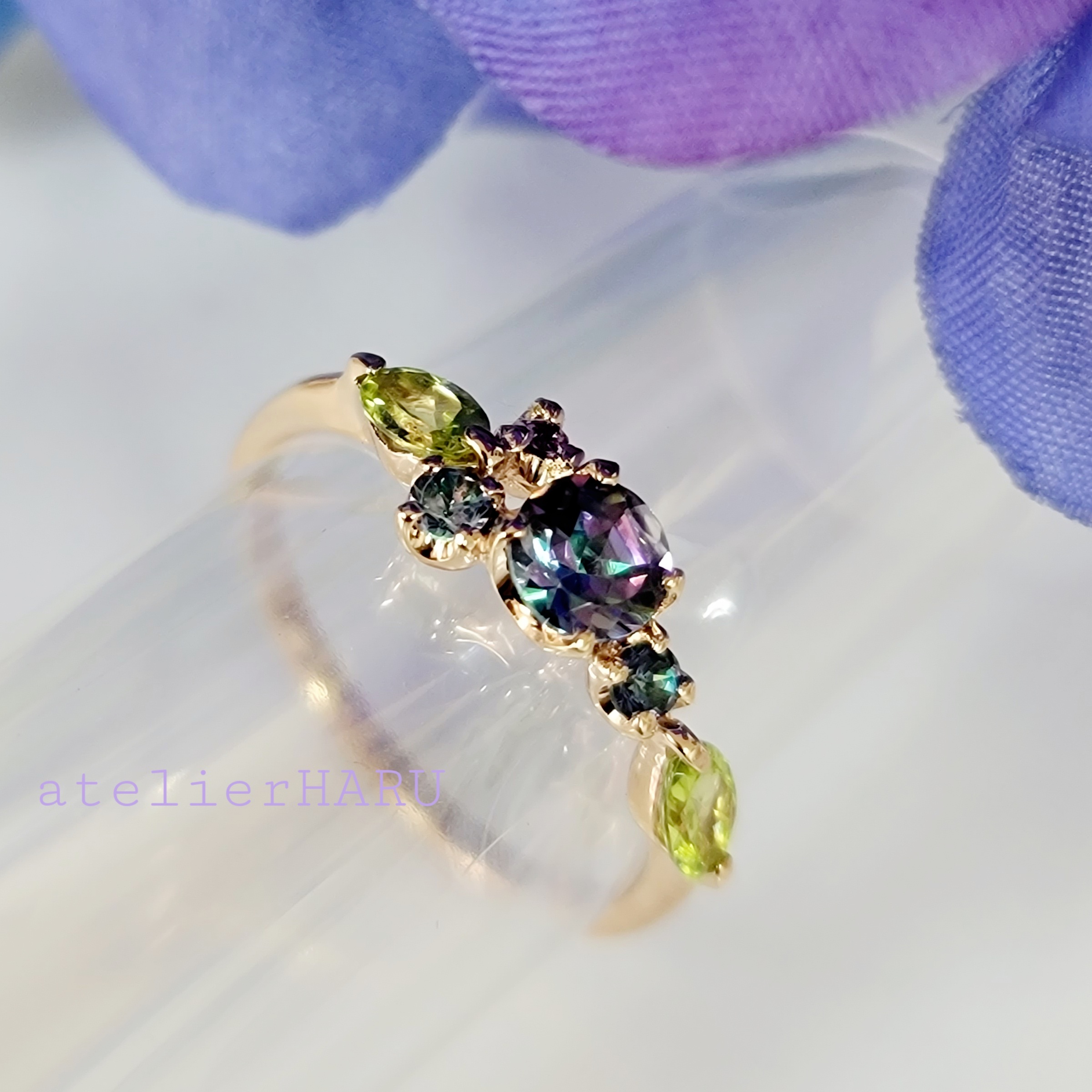 ◇天然石＊紫陽花＊ミスティックトパーズ＊ロンドンブルートパーズ*アメジスト＊ぺリドットH-119P