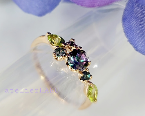 オジュール　トリオリング　ロンドンブルートパーズ、アメジスト、ブルートパーズ オジュール トリオリング ロンドンブルートパーズ、アメジスト