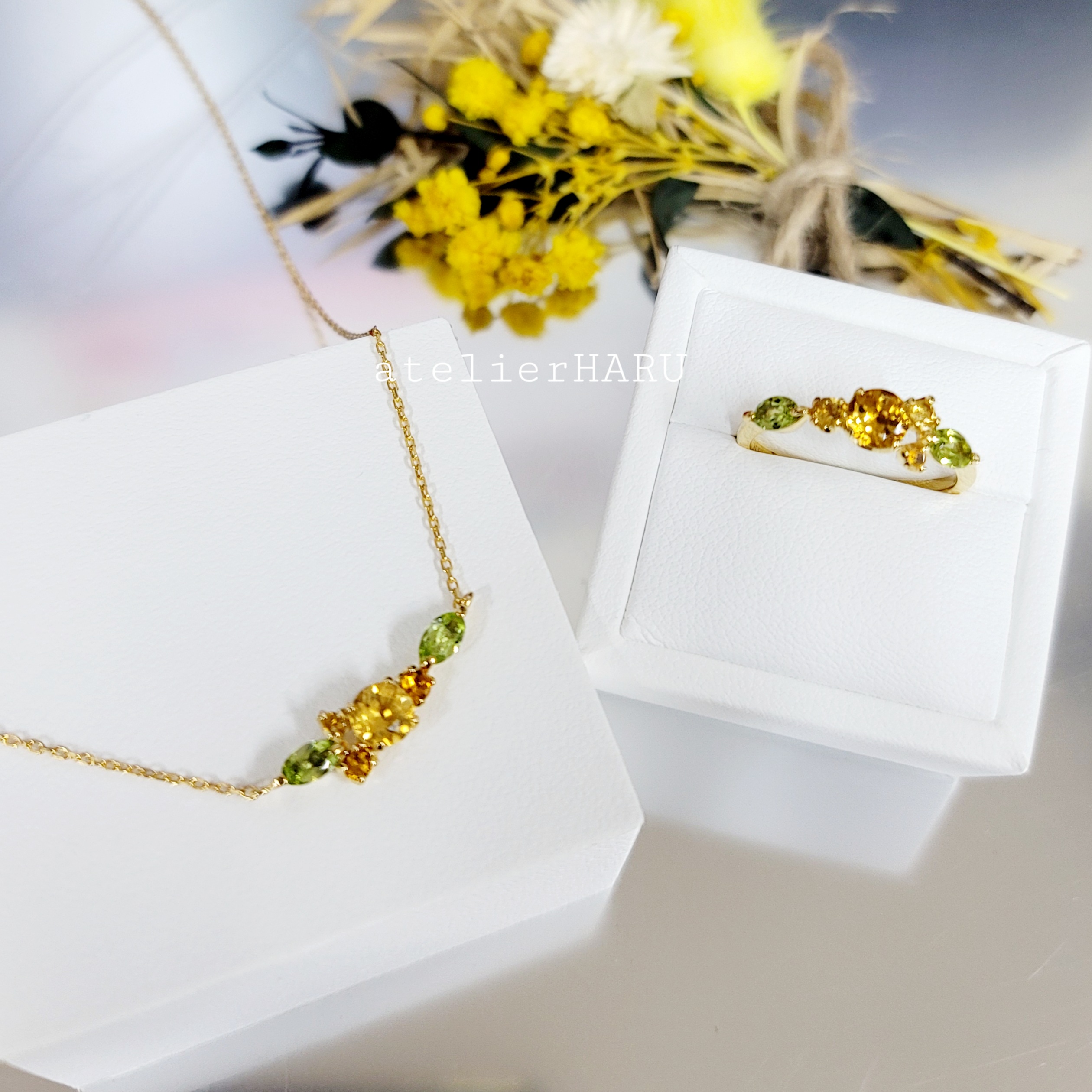 ◇天然石*ミモザ*ネックレス*リング<シトリン,ペリドット>『10％お得』H-147G