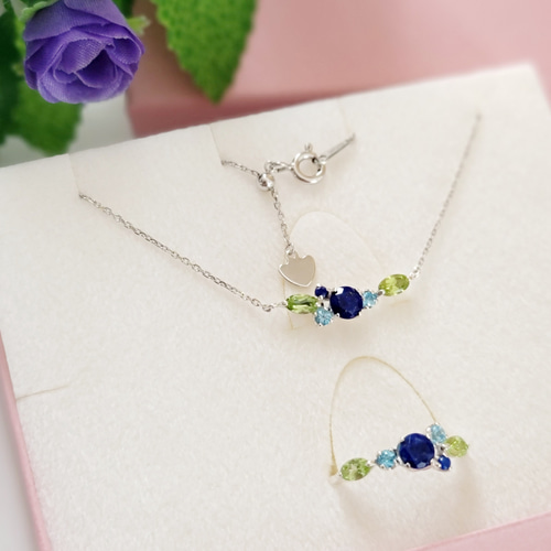 10％OFF◇天然石＊ブルーローズ*ネックレス＆リングセットH-147、119RH 