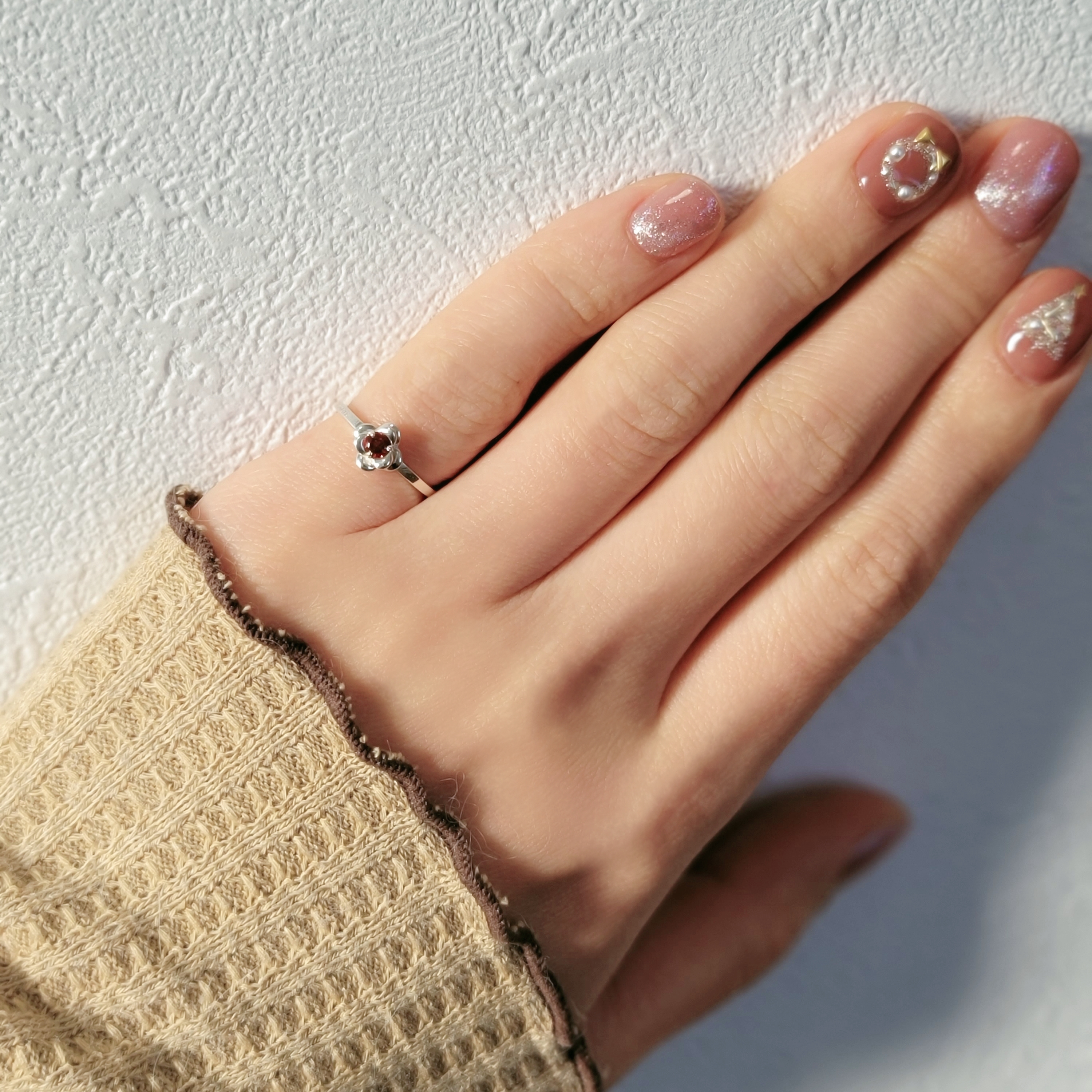 天然石＊1月~12月誕生石＊椿＊ピンキーリング＊シルバー H-172RH