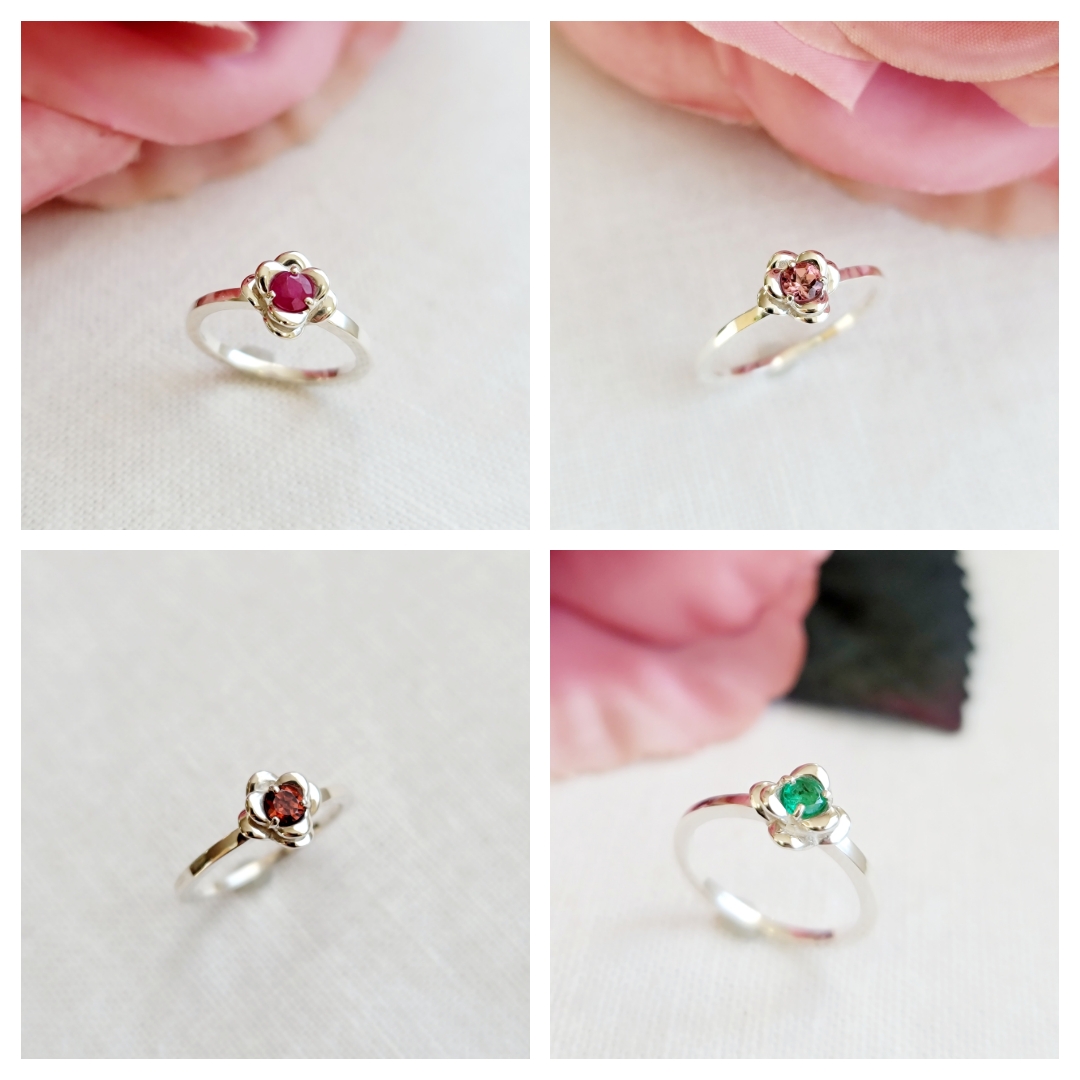 天然石＊1月~12月誕生石＊椿＊ピンキーリング＊シルバー H-172RH