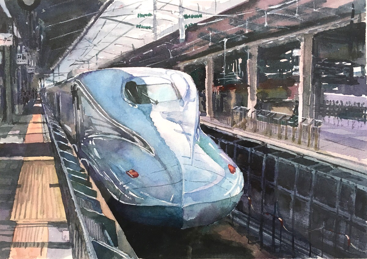 新幹線N700 ☆水彩画原画☆ 絵画 光 通販 6759839｜Creema(クリーマ)