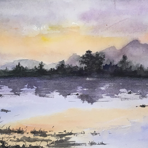 湖 ☆水彩画原画☆ 絵画 光 通販 6759844｜Creema(クリーマ)