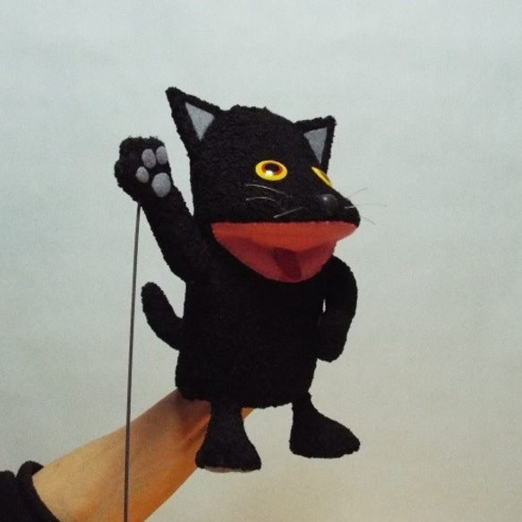 パペット　黒猫ニャン・口パク人形 5枚目の画像