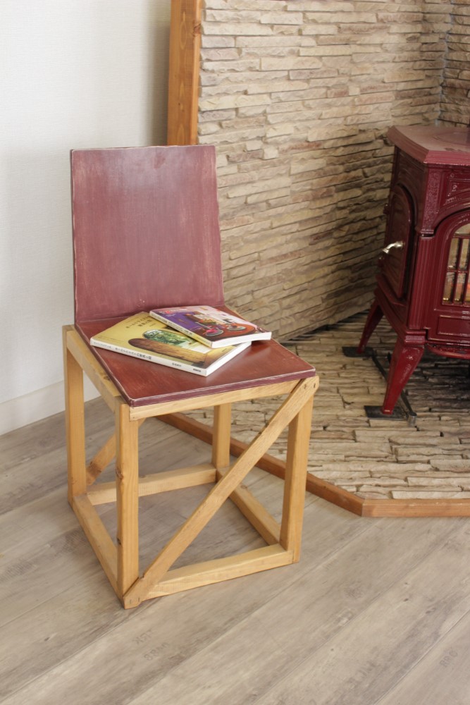 フレームチェア　イス　ワインレッド　木製